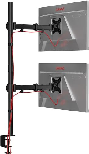 Duronic Dual Monitor Arms DMT252VX2 Height Adjustable PC Monitor Stand with 100cm Pole C Clamp Monitor Risers for 13-27” Screens Desk Mounts with 8kg Capacity and VESA 75/100 for Home Office Work