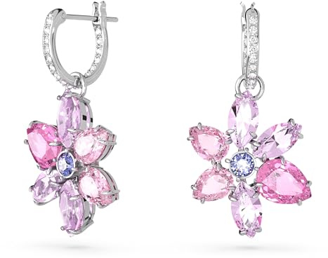 Swarovski Gema Drop-Ohrhänger, Blaue und Rhodinierte Ohrringe im Blumen-Design mit Strahlenden Swarovski Kristallen