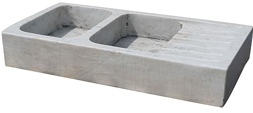 Biscottini Waschbecken aus Marmor 122x61x20 cm, Waschbecken für Außen- und Innenbereich, Aufsatzwaschbecken Stein, Küchenspüle