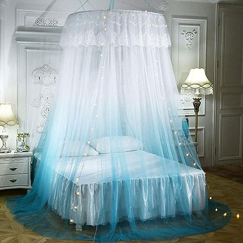 GroßE Romantische Moskitonetz, Kuppel Spitze Farbverlauf Prinzessin Bett Baldachin zum Single zu King Size Betten Ideal für Schlafzimmer Dekorativ (Blau)