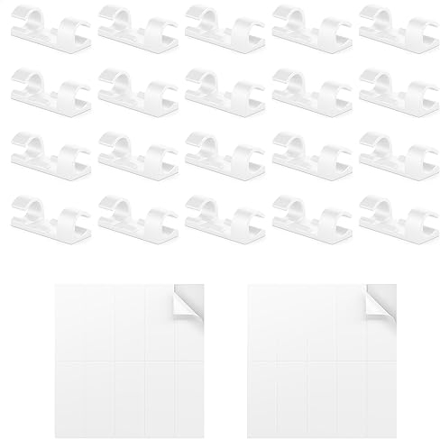deleyCON 20x Kabelhalter Selbstklebend Kabelhalterung Kabelmanagement Kabelclips Kabelführung Kabel Organizer Kabelklemmen Kabelbefestigung Haushalt Büro Schreibtisch Sockelleiste AS-Kunststoff Weiß