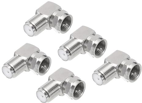 sourcing map 5pcs Right Angle Coaxial Connector F Male to F Female Gold Plated Adapter 75 Ohm Waterproof for RG6 Coaxial Cable, Wall Mounted TV