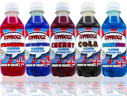 ToppDogz Ninja Slushi Syrup for Slush Puppy Machine, Snowcones|Glycerol Free|Top 5 pack|Blue Raspberry, Strawberry, Cherry, Cola, Blue Bubblegum 5 x 250ml slushy slushie