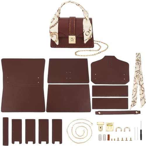 WADORN DIY PU-Ledertaschen-Set, Handgefertigtes Umhängetaschen-Herstellungsset Für Damen, Umhängetasche, Ledermuster, Nähmaterialien, Set Für Erwachsene, Geburtstag, Weihnachten, Jahrestag, Braun