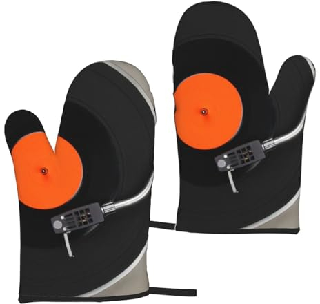 OPSREY Ofenhandschuh, Mikrowellen-Handschuhe, Topflappen, Vintage-Schallplatten-Aufdruck