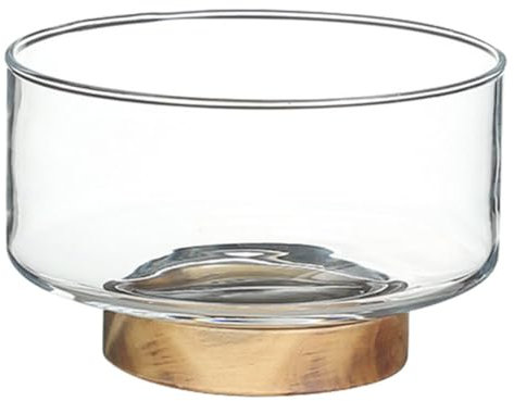 PRETYZOOM 6.8 x 4.3 Inch Large Glass Fruit Bowl with Wood Base Salad Bowl Footed Serving Bowl Candy Platter Kitchen Mixing Bowl Appetizer Tray for Dessert Snack Sauce