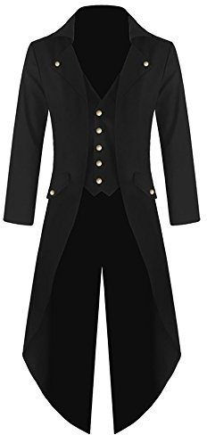 Runcati Gotisk frack steampunk jacka viktoriansk karneval kostym cosplay smoking medeltida promenadkjol rock mode ytterkläder, svart, S