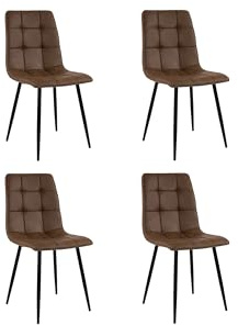 SAM 4er Set Esszimmerstuhl ULF, Stoffbezug braun, Schwarze Metallfüße | Schalenstuhl im skandinavischen Stil, quadratische Absteppungen, pflegeleichter Stuhl
