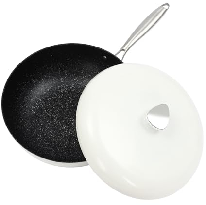 Veredeltes Eisen Pfanne 32 cm,Bratpfanne,Antihaft beschichtete große Bratpfanne für alle Herdarten, Ergonomischer Griff,Bleibt Kühl,Ungiftig, Spülmaschinen,leichte Reinigung,Flame Protect-Technologie