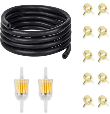 Aoreun Benzinschlauch Kit, 2 Meter Ø 5 mm Kraftstoffschlauch Ölschlauch Dieselschlauch mit 2 Stück Benzinfilter und 10 Stücke Schlauchschellen für Auto Motorrad Roller Rasenmäher