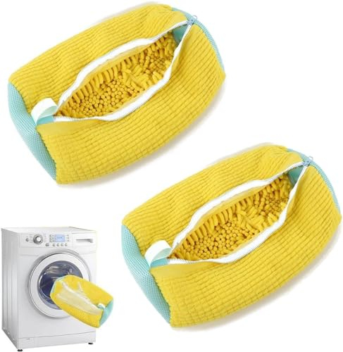 UrCreat Schuh Bag Waschmaschine mikrofaser flauschig, self-Cleaning Shoe wash Bag gepolstert Mit Reißverschluss,Wiederverwendbarer Multi Schutz Schuhe Waschmaschine Beutel (2pcs)