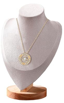 Tingsing présentoir à bijoux en velours, base en bois, mannequin, pendentif, support chaîne, organisateur vitrine, boutiques, salons professionnels, taille M, beige