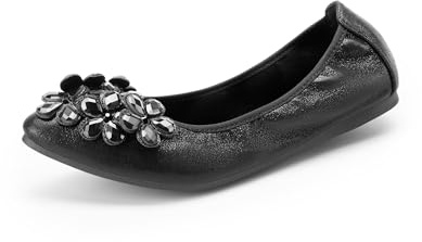 DREAM PAIRS Ballerine da donna, scarpe da donna a punta con strass scintillanti pieghevoli, comode scarpe da donna eleganti per matrimoni, feste, lavoro, nero, 42 EU