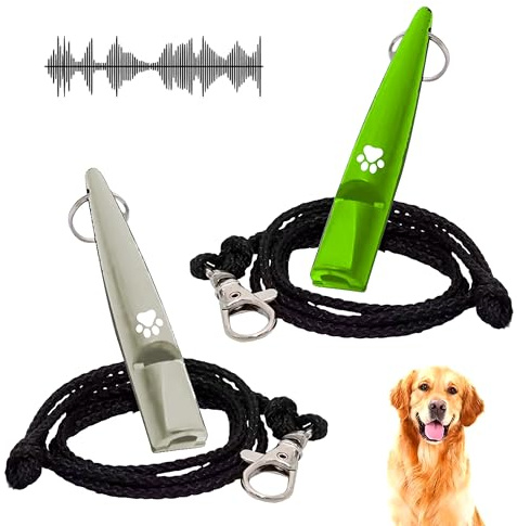 TECET®️ Pack 2 Silbatos de Adiestramiento para Perros | Ahuyentador de Perros Potente, Antiladridos, Defensa contra Perros | con Correa, Verde y Blanco