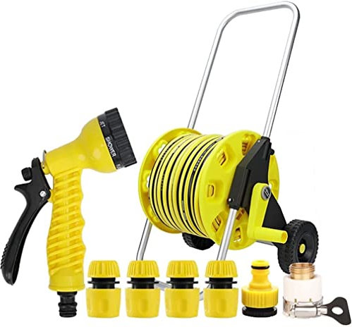 Gartenschlauch Aufroller Tragbarer Wasserschlauchwagen, Gartenschlauchwagen Mit Rädern Und Schlauch, Schnellverbindern Und Verstellbarer Düse, For Landwirtschaftliche Bewässerungsgeräte(With 30m Hose)