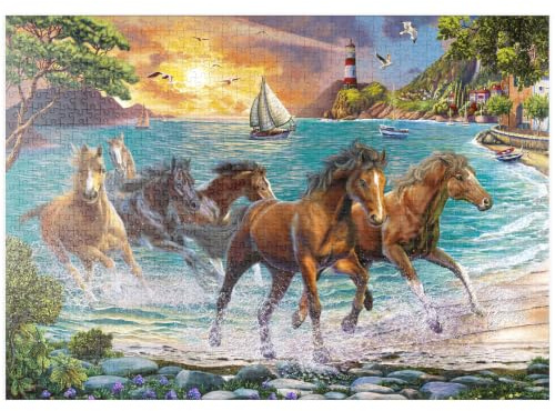 MyPuzzle Pferde am Meer bei Sonnenuntergang - Premium 1000 Teile Puzzle - MyPuzzle Sonderkollektion von Puzzle Galaxy