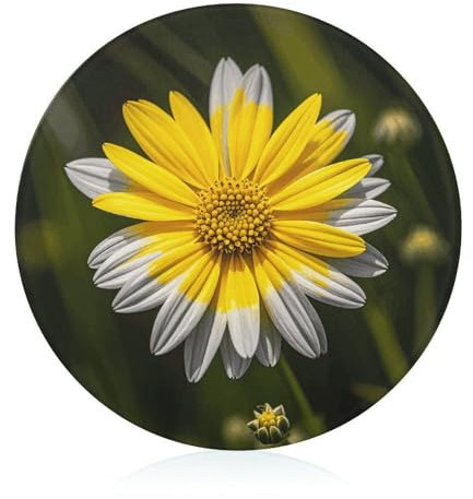 Schneideblock, gelb-graue Blumen-Glasschneidebretter, runde Schneidematte, tragbare Schneidematten für Küchenzubehör, leicht zu reinigen