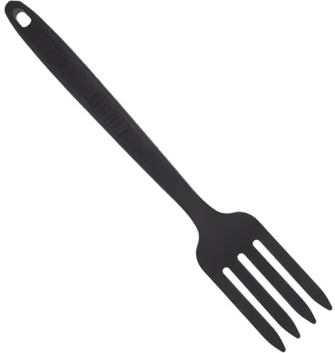 CIYODO Forchettone in Silicone Nero Forchetta Per Pasta e Spaghetti Fritti Strumento Antiscivolo e Anticorrosione Facile Da Pulire Per Cucina Casalinga