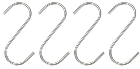sourcing map 4pcs Long S Hooks 4 Inch Extra Long Metal S-Shaped Hanging Hooks High Manganese Steel S Hanger Storage Organizing Tool for Kitchen Garden Bathroom Garage Closet, Silver