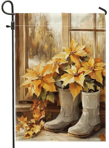 Gartenflagge mit Herbstblumen, gelber Weihnachtsstern, Outdoor-Dekoration, doppelseitig, Jute, Hofflagge für Herbstsaison, Terrasse, Rasen, Dekoration, 30,5 x 45,7 cm