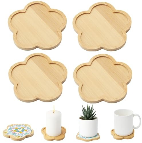 WOKICOR Set di 4 sottobicchieri vuoti in bambù per mosaico fai da te per fai da te, bicchieri, piante, forniture per mosaico fai da te a forma di fiore