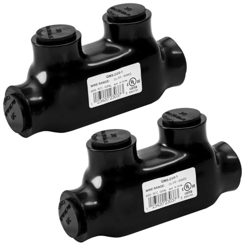 Heschen 2 Pcs Insulated Multi-Tap Connectors, 3/0-6AWG, 2 Port, Rated Up to 600V, Dual Sided Entry Cable Splicers, Electrical Power Wire Terminal Connectors, QMS-D3/0-1