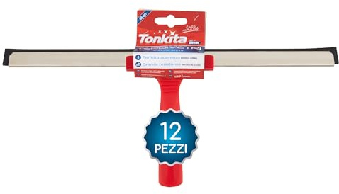 TONKITA 12 x Window Squeegees with Rubber Profile 36 cm, Steel Reinforcement, Water Puller for Shower and All Smooth Washable Surfaces, Car Glass Cleaner – Pack of 12