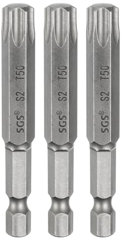 sourcing map 3pcs T50 Torx Testa Cacciavite Bit 1/4 Hex Shank 2.6 (65mm) Lungo Magnetico No Hole Tip Tamper Proof 6 Point Star Screw Driver Drill Bit S2 Acciaio Industriale Potenza Cacciaviti
