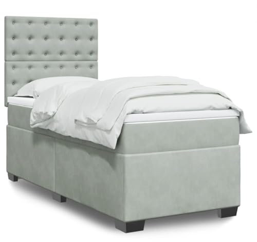 MOBCANT Boxspringbett mit Matratze, Bettgestell Tagesbett Bettstütze Polsterbett Geeignet für Schlafzimmer Hotel Gästezimmer Schulen Hellgrau 90x190 cm Samt