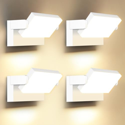 ledmo 4 Pezzi LED Applique da Esterno 60W 5000 lm, 360° Orientabile, IP65 | 3000K bianco caldo, finitura bianca opaca, fascio luminoso 120°; lampada da parete in alluminio per balcone, cortile e garage