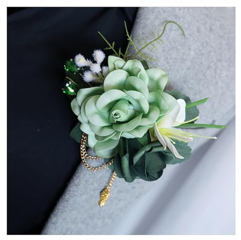 BrightGlow Rose Boutonniere Hochzeit Künstliche Ansteckblume Handgelenkblume Rosencorsage mit Sicherheitsnadel Künstliche Rose Blumen Anstecker Hochzeitsbrosche für Hochzeit Party Grün 1 Stück