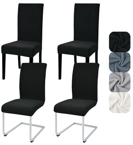Alishomtll Stretch Stuhlhussen Kurzflor Hussen Schwingstuhl 4er Set Schwarz | Universal Streifen Stuhlhussen, Elastisch Abnehmbar Stuhlbezug, Waschbarer Stühle Schutz für Küche Esszimmer Hotel Bankett