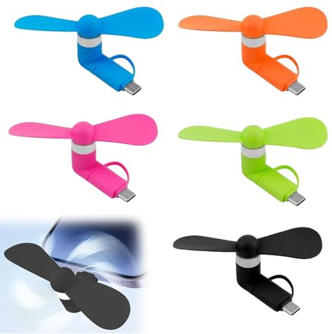 KARELLS Mini-Handy-Lüfter,2 in 1 Mini-Handy-Ventilator,5 PCS Tragbarer USB Lüfter,Tragbarer Kühler Rotierender Ventilator,USB Ventilator Klein Leise,für Android-Telefone/Type-C-Telefone