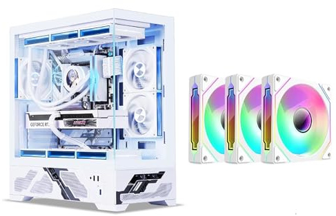 Caja For Juegos, Caja For Juegos De PC De Torre Media ATX/M-ATX/ITX - Puerto USB 3.0 De E/S Frontal - Panel De Vidrio Templado - Incluye Panel De Visualización De Temperatura Y Ventilador ARGB(White,9