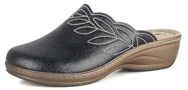 inblu Femme Pantofole Donna Ecopelle Con Ricamo A Foglia, Plantare in Vera Pelle Imbottito, Suola Leggera E Resistente Chausson, Turquoise, 40 EU