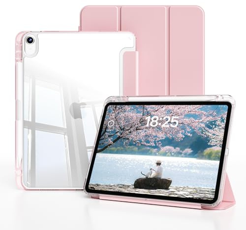 ZOYU Case for iPad Air 11 Inch M4/M3/M2, Air 5th/4th Gen 10.9, Light Pink | Transparent Hard Back Cover with Pencil Holder, Shockproof Soft TPU Frame, Support Touch ID, Auto Wake/Sleep