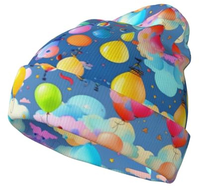 BLWSLC Cappello lavorato a maglia con palloncini colorati, cappello caldo senza orlo, elastico, adatto per casa o attività all'aperto.