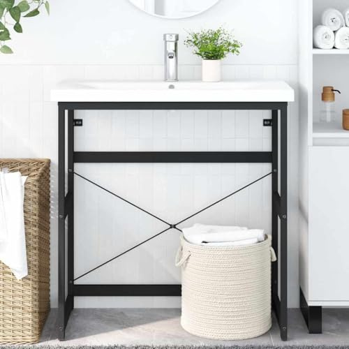 Black Powder-Coated Iron Bathroom Washbasin Frame Modern Sink Support Stand Durable Heavy Duty Vanity Base 31.1 Inch Length 15.0 Inch Width 32.7 Height