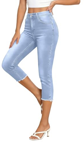 Pantacourt Femme Jean Été Grande Taille Elastique Stretch Pantalon Corsaire Sport Leger Fluide Pantalons Capri Denim Panta Court