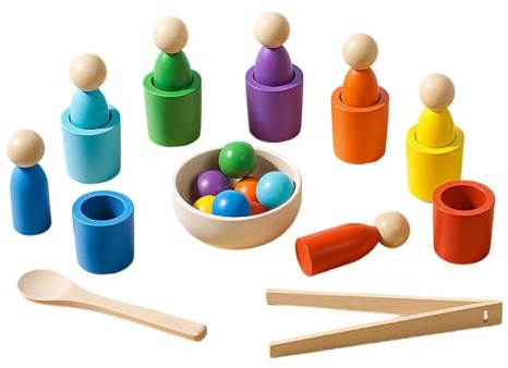 Color Sorting Toys - Wooden Balls Cups, Fine Motor Skills Set | montesori Sensory Learning Equipment, Early Educational Coordination Development Gear For Kindergarten