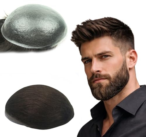 NLW Mens Toupee 0.04mm Thin Skin Double Knots Silicone Toupee for men Human hair replacement system Gents hair piece Straight hair piece for man 10x8 base Men's #2 Dark brown