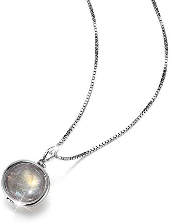 Springlight Lotus Fun S925 Sterling Silber Halskette mit einfachem Mondstein, Kettenlänge 39,5 cm + 5 cm, mit verlängerter Kette, kreativ, handgefertigt für Damen und Herren