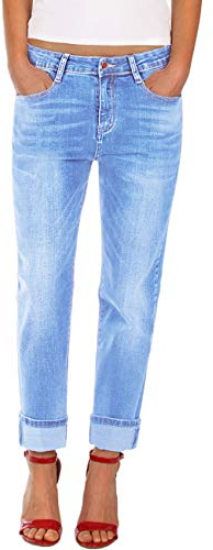 Fraternel damjeans byxor pojkvän baggy stretch avslappnad, Ljusblå, XXL