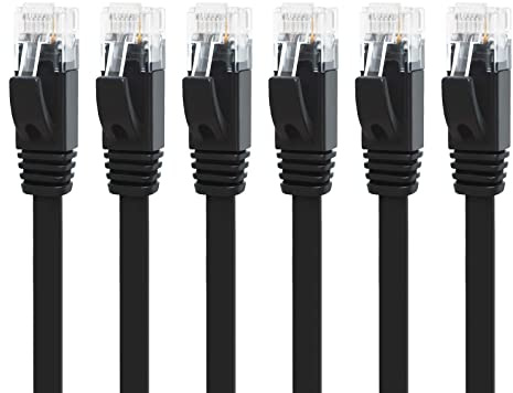 Yauhody Cable Ethernet Cat 6 4.5m 6 piezas, 1000Mbps 250MHz Cable de Red Plano, RJ45 Cable Internet Compatible con PS5, Router, Modenm, Laptop, Más rápido que Cat5 (Negro)
