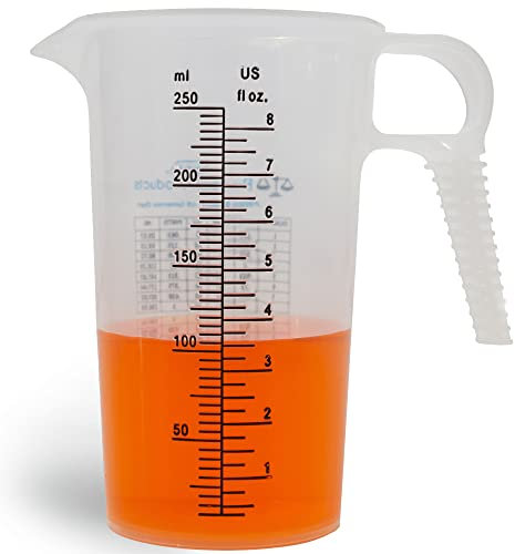 8oz 1 Cup Measure Pitcher with Convenient Conversion Chart– Food Grade - Great for Cooking, Home Hobbies, Aquariums, Pet Additives, Medical and Lab Chemicals with High Chemical Resistance by Turnah
