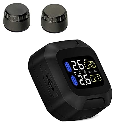 OBEST Motorrad TPMS Reifendruckkontrollsystem Reifendruck Kabellos Reifendruckmesser USB Power LCD Display mit 2 Externen Sensor