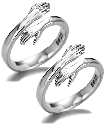 2 STÜCK Ringe Verstellbare Umarmungsringe für Paare aus 925 Sterling, Silber Offenen Ring für Dame, Freunde, Valentinstagsgeschenk Geburtstagsgeschenk