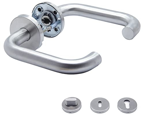 Türgriffe APECS Drückergarnitur zimmertüren INOX Türklinke für Haustür und Innentüren Türbeschlag rund Rosettengarnitur edelstahl matt Drückergarnitur U-Modell H-0203, Silber