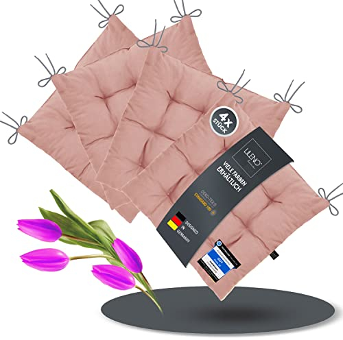 LILENO HOME 4er Set Stuhlkissen 22 Malve (40x40x6 cm) - Sitzkissen für Garten, Küche oder Esszimmer - UV-beständige Indoor u. Outdoor Stuhlauflage als Stuhl-Kissen (Linda FUM)