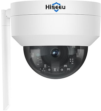 Hiseeu 5MP Telecamera Wi-Fi Esterno a Cupola 2,4GHz Wi-Fi, PT Videocamera IP Cupola con Rilevamento del Movimento/Persone, Allarme APP Visione Notturna IR, Antivandalismo, Audio Bidirezionale Alexa